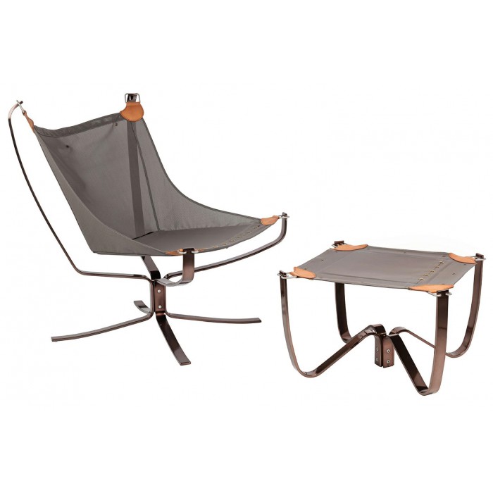 Fotel ARNI LOW z podnóżkiem - koniakowa...