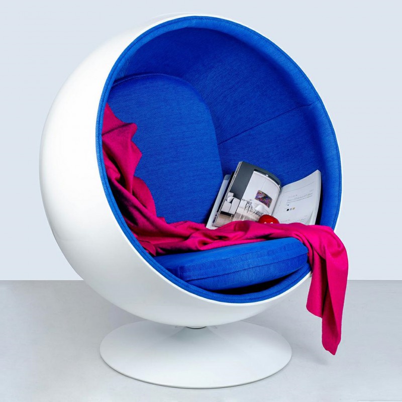 Fotel BALL biało-niebieski - włókno szklane, wełna