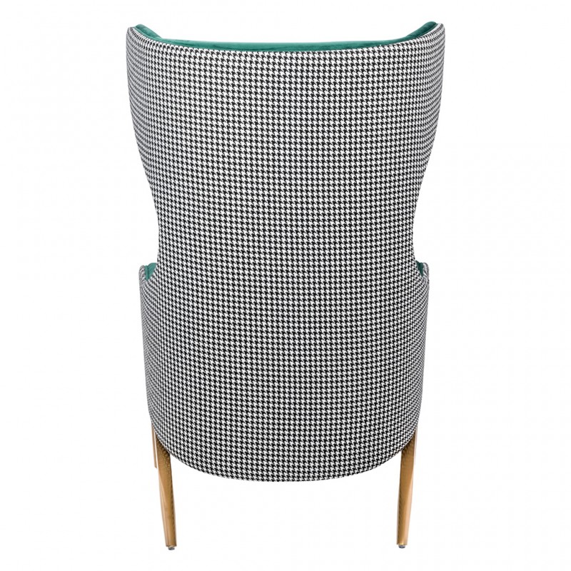 Fotel HAMPTON VELVET ciemny zielony, tkanina pepitka biało - czarna - złota podstawa