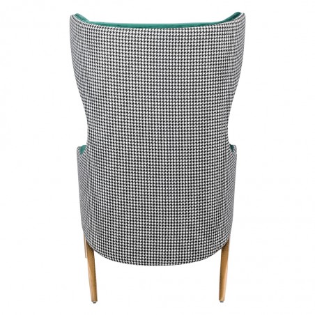 Fotel HAMPTON VELVET ciemny zielony, tkanina pepitka biało - czarna - złota podstawa