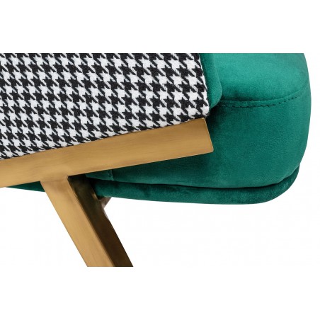Fotel HAMPTON VELVET ciemny zielony, tkanina pepitka biało - czarna - złota podstawa