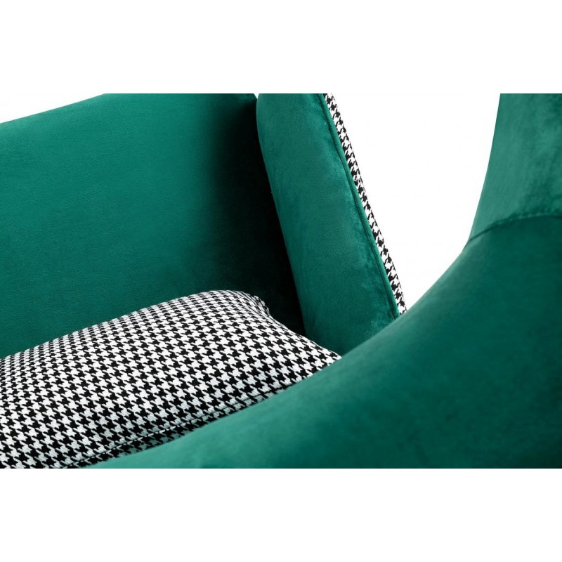 Fotel HAMPTON VELVET ciemny zielony, tkanina pepitka biało - czarna - złota podstawa