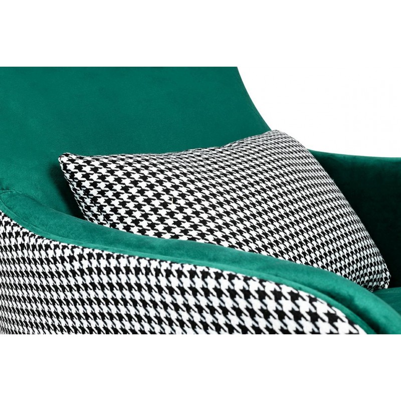 Fotel HAMPTON VELVET ciemny zielony, tkanina pepitka biało - czarna - złota podstawa