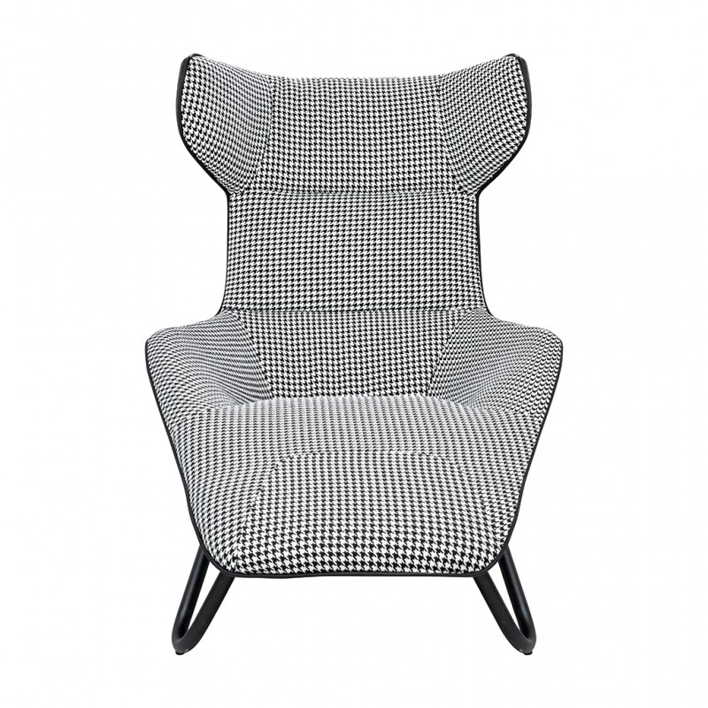 Leżanka VITA tkanina pepitka biało - czarna, ekoskóra czarna