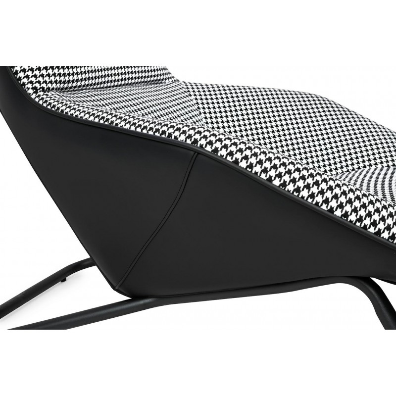 Leżanka VITA tkanina pepitka biało - czarna, ekoskóra czarna