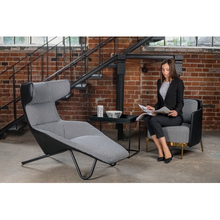 Leżanka VITA tkanina pepitka biało - czarna, ekoskóra czarna