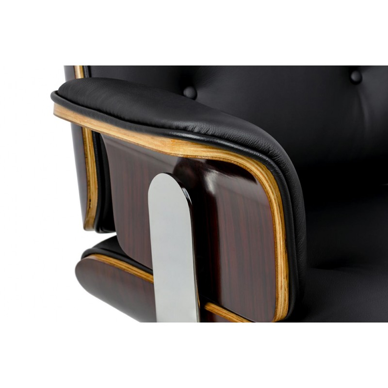 Fotel biurowy LOUNGE BUSINESS czarny - sklejka różana, skóra naturalna, stal polerowana