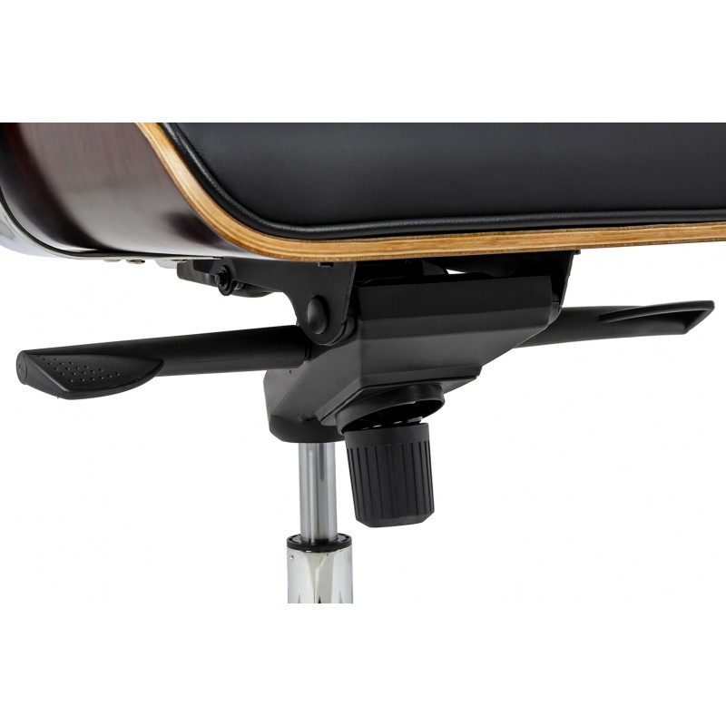 Fotel biurowy LOUNGE BUSINESS czarny - sklejka różana, skóra naturalna, stal polerowana