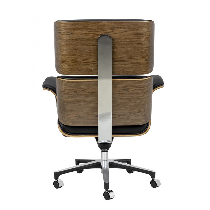 Fotel biurowy LOUNGE BUSINESS czarny - sklejka orzech, skóra naturalna, stal polerowana