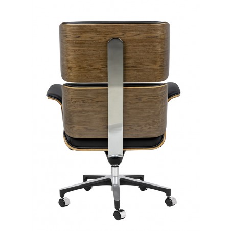 Fotel biurowy LOUNGE BUSINESS czarny - sklejka orzech, skóra naturalna, stal polerowana