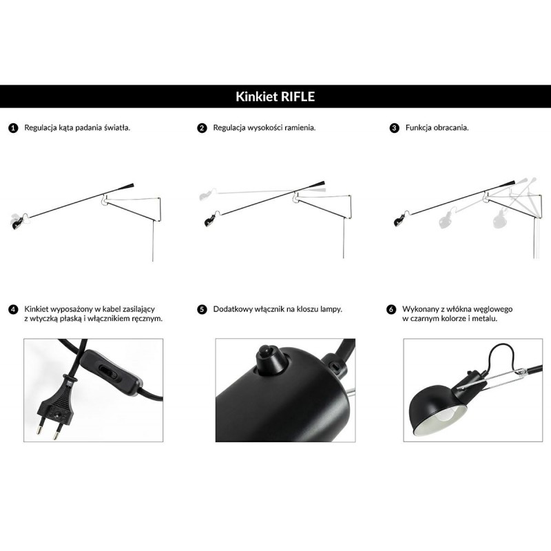 Kinkiet RIFLE czarny - włókno węglowe, metal