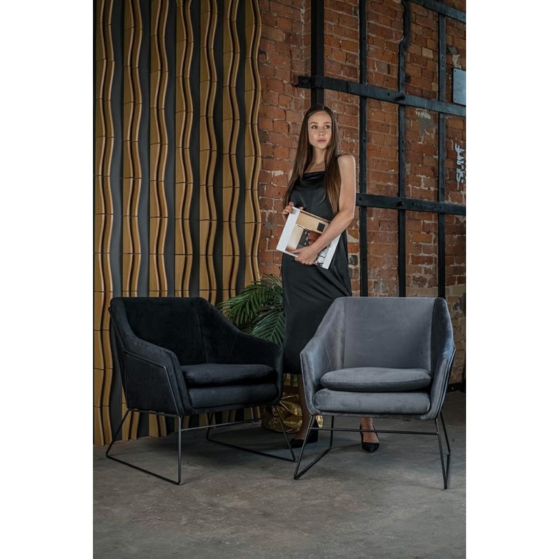 Fotel EMMA VELVET ciemny szary welur - podstawa czarna
