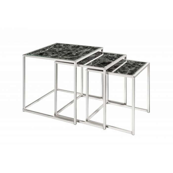 INVICTA zestaw stolików ELEMENTS 3 czarne szkło - imitacja marmuru