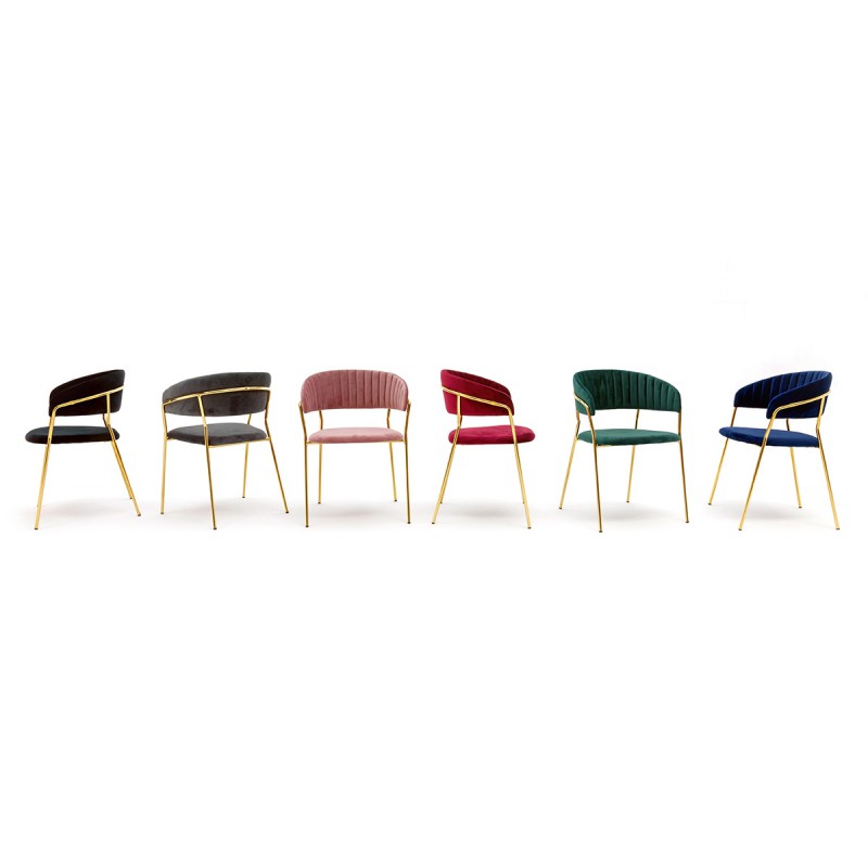 Krzesło MARGO ciemny niebieski - welur, podstawa złota