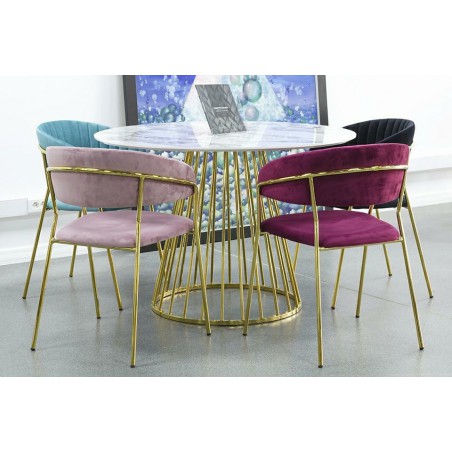 Krzesło MARGO brudny róż - welur, podstawa złota