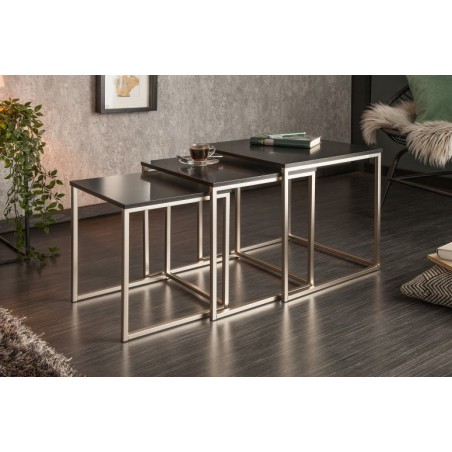 INVICTA zestaw stolików NEW ELEMENTS czarny - MDF, podstawa chromowana