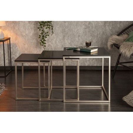 INVICTA zestaw stolików NEW ELEMENTS czarny - MDF, podstawa chromowana