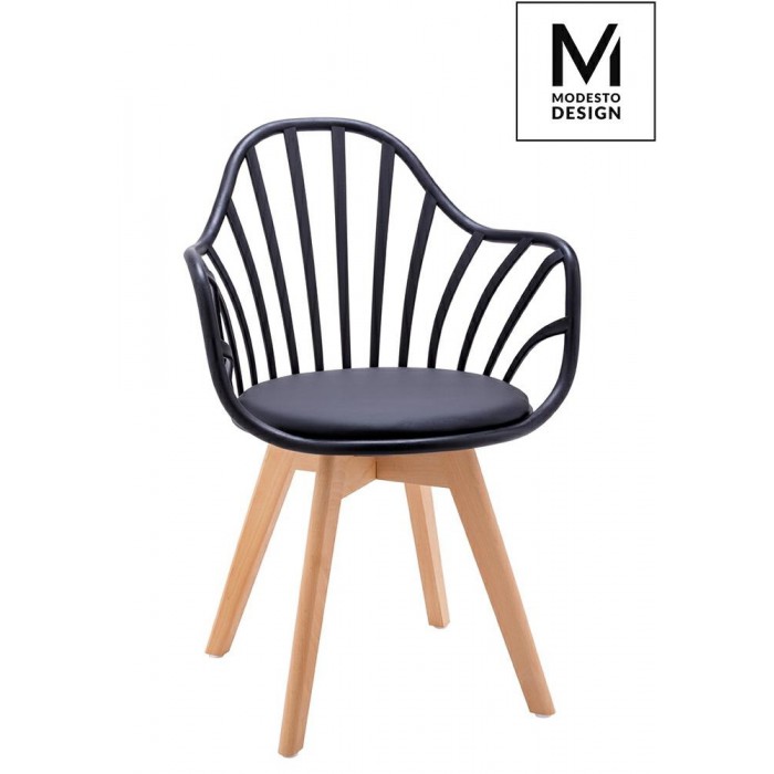 MODESTO fotel ALBERT ARM czarny - polipropylen, ekoskóra, drewno bukowe