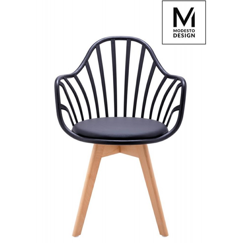 MODESTO fotel ALBERT ARM czarny - polipropylen, ekoskóra, drewno bukowe