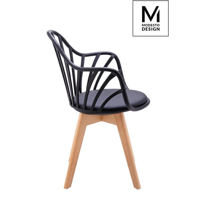 MODESTO fotel ALBERT ARM czarny - polipropylen, ekoskóra, drewno bukowe