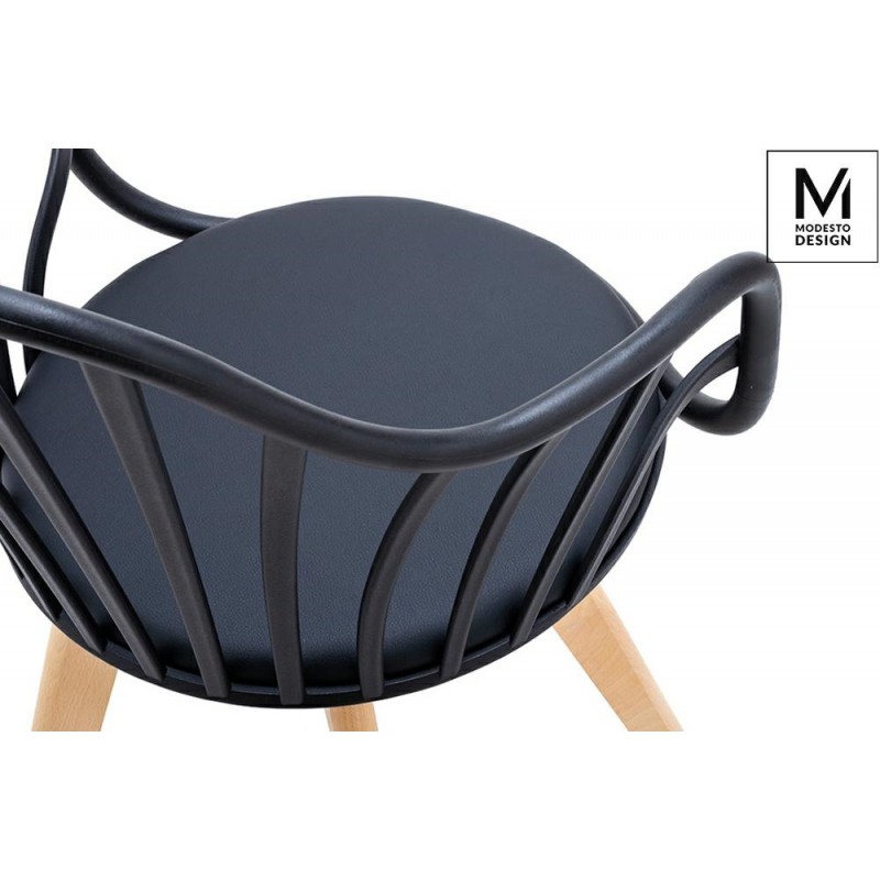 MODESTO fotel ALBERT ARM czarny - polipropylen, ekoskóra, drewno bukowe