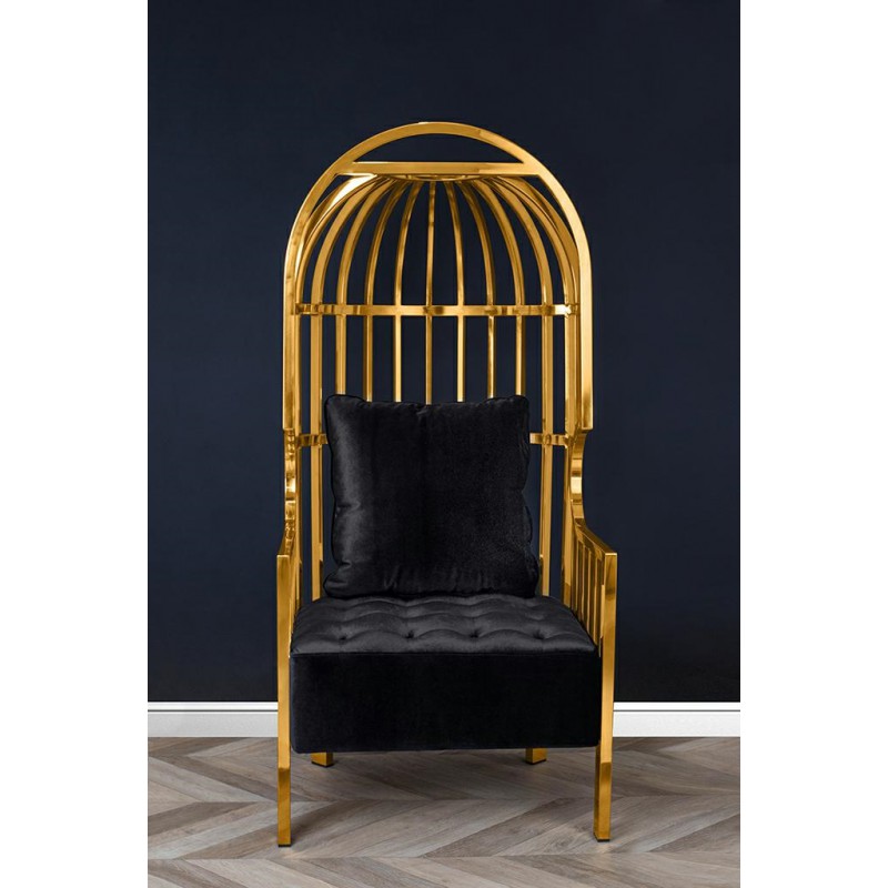 Fotel LORD złoty - poduszka czarny velvet