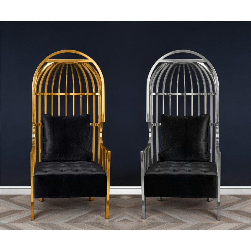 Fotel LORD złoty - poduszka czarny velvet