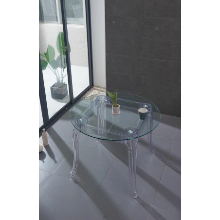 Stół KING ROUND 90 transparentny - poliwęglan, szkło hartowane