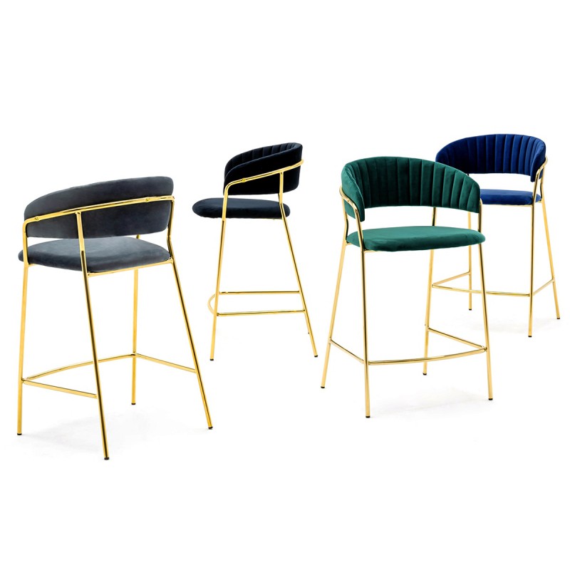 Hoker MARGO 65 ciemny niebieski - welur, podstawa złota