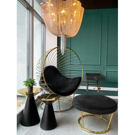 Fotel GABBIA STAND złoty z podnóżkiem