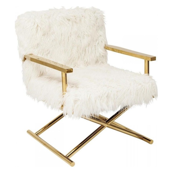 KARE fotel MR. FLUFFY biały / złoty