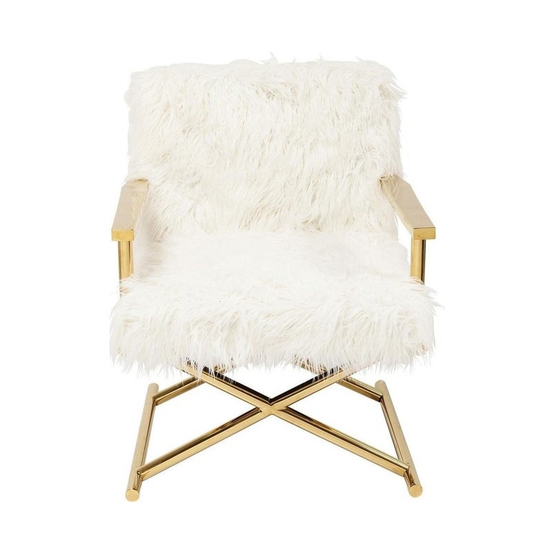 KARE fotel MR. FLUFFY biały / złoty