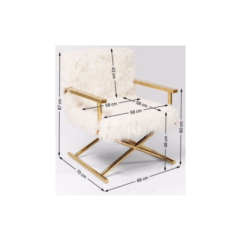 KARE fotel MR. FLUFFY biały / złoty