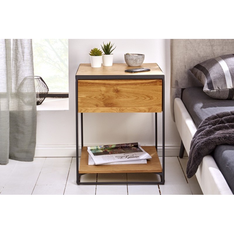 INVICTA stolik nocny SCORPION 40 cm dąb - lite drewno, metal