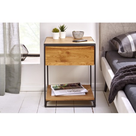 INVICTA stolik nocny SCORPION 40 cm dąb - lite drewno, metal