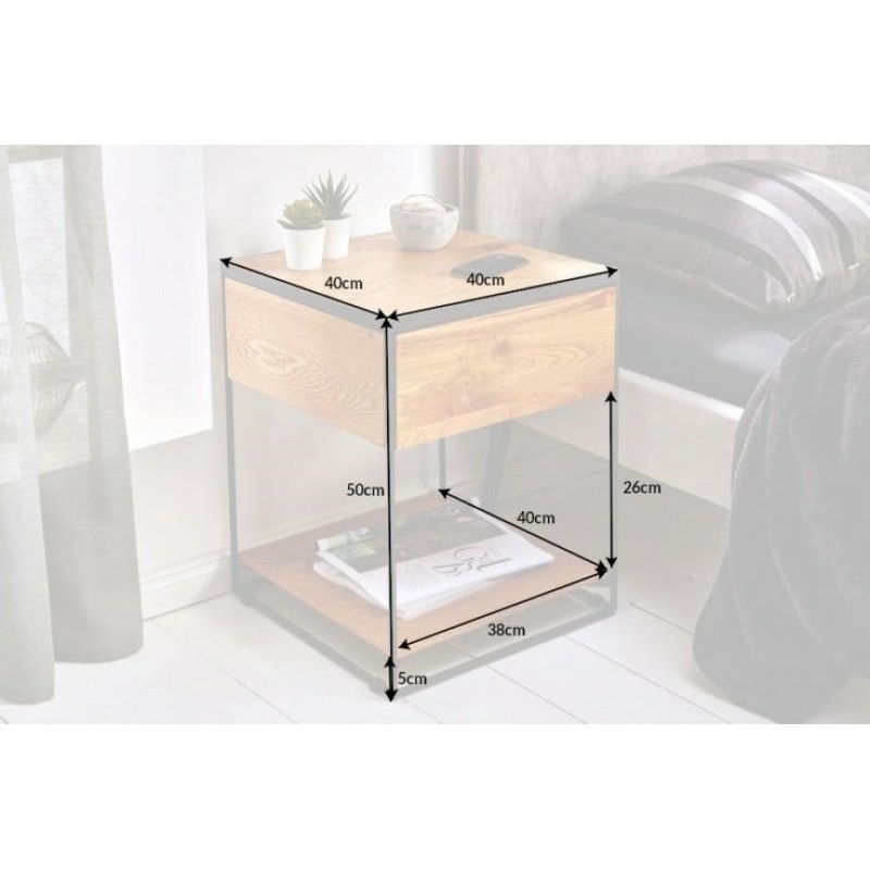 INVICTA stolik nocny SCORPION 40 cm dąb - lite drewno, metal