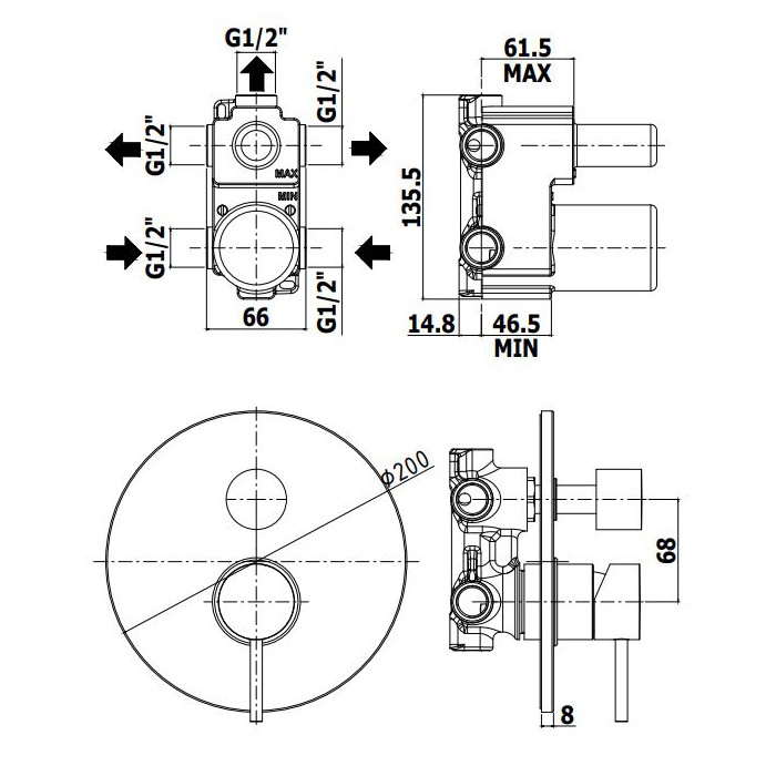 Paffoni Light Bateria podtynkowa 3-drożna z...