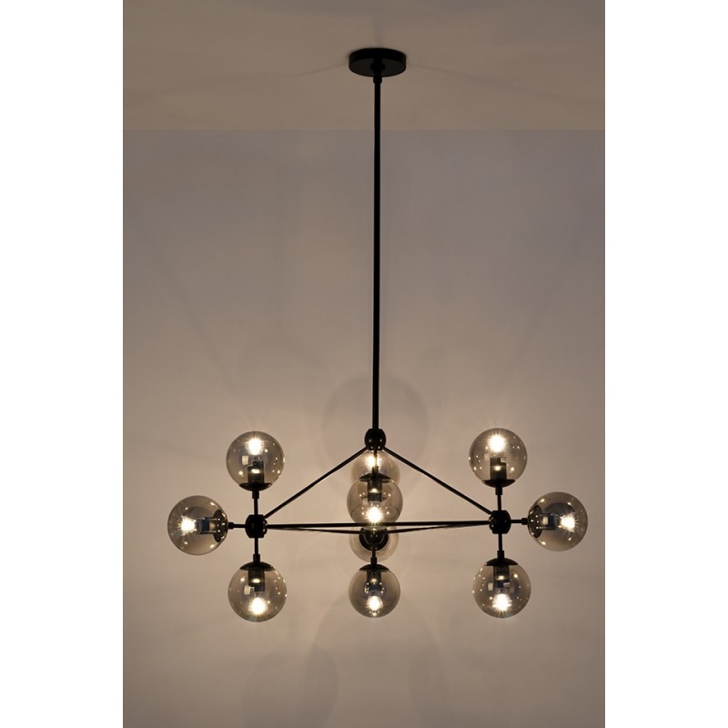 Lampa wisząca PLANETARIO 10 czarna - klosze dymione
