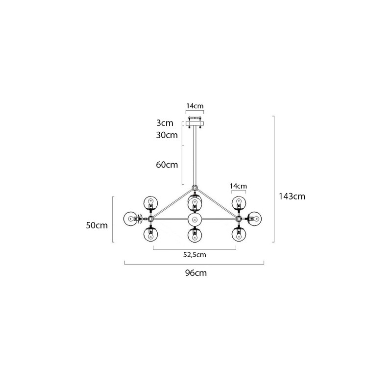 Lampa wisząca PLANETARIO 10 czarna - klosze dymione