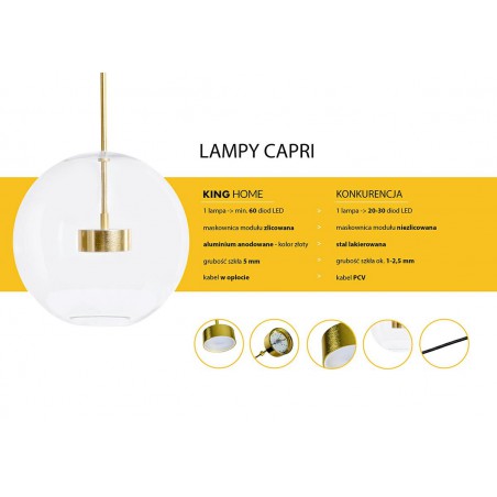 Lampa wisząca CAPRI złota - 60 LED, aluminium, szkło