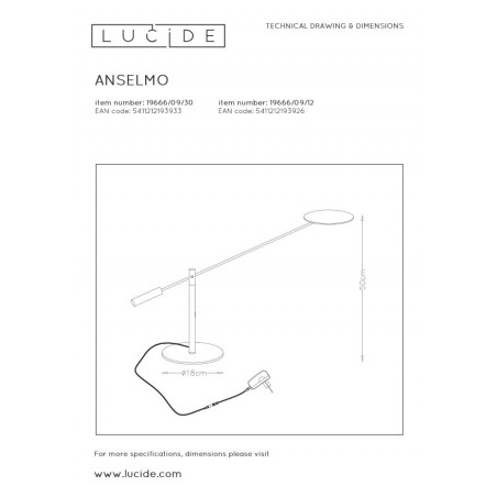 Lucide Lampa biurkowa ANSELMO 19666/09/30 czarny