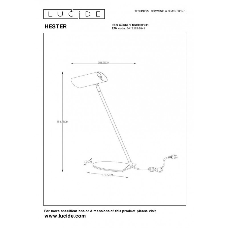 Lucide Lampa biurkowa HESTER 19600/01/31 biały