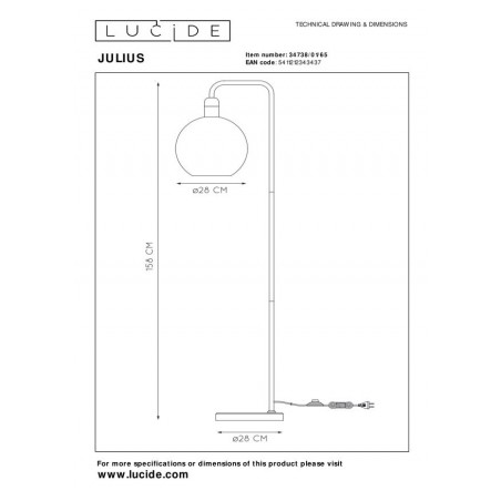 Lucide Lampa podłogowa JULIUS 34738/01/65 czarny, czarny