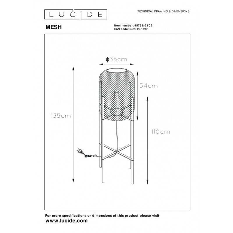 Lucide Lampa podłogowa MESH 45785/01/02 złoty i odcienie złota, czarny