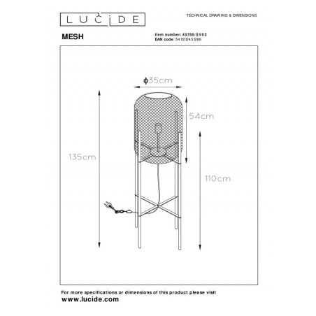 Lucide Lampa podłogowa MESH 45785/01/02 złoty i odcienie złota, czarny