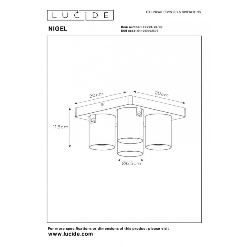 Lucide Reflektor sufitowy NIGEL 09929/20/30 czarny