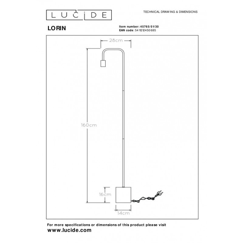 Lucide Lampa podłogowa LORIN 45765/01/30 czarny