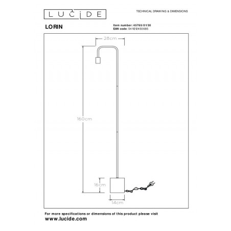 Lucide Lampa podłogowa LORIN 45765/01/30 czarny