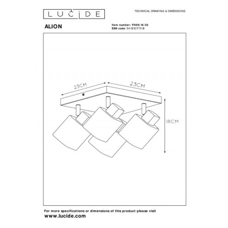 Lucide Reflektor sufitowy ALION 17999/14/30 czarny, szary i odcienie szarości