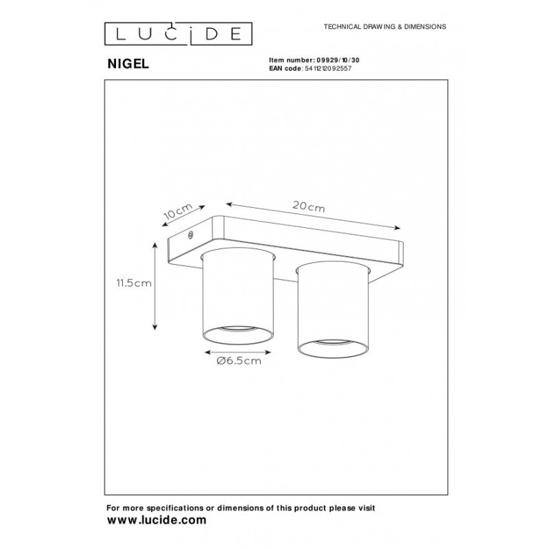 Lucide Reflektor sufitowy NIGEL 09929/10/30 czarny